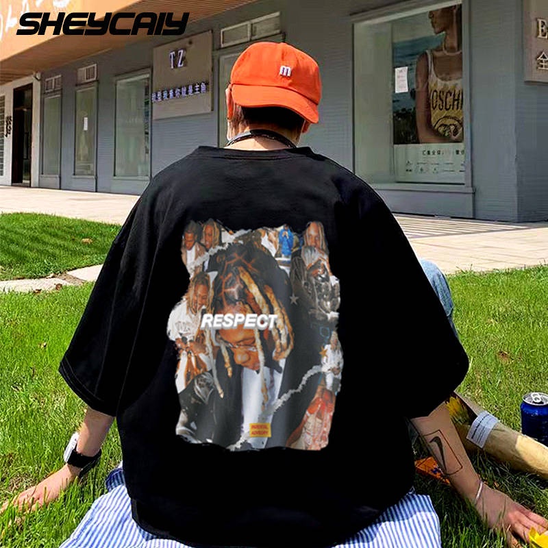 Summer Pure Cotton American Short-Sleeved T-shirt Men's Ins Harajuku Style Design Sense Niche Retro Easy Matching Loose Top T-shirt pOP4