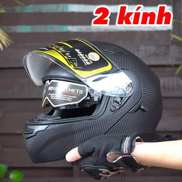 Mũ Bảo Hiểm Fullface Royal M179 Vân Carbon - Mũ Lật Cằm 2 Kính