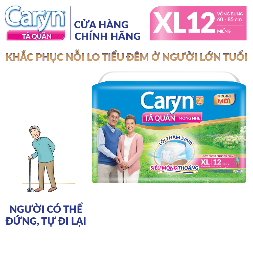 Tã/Bỉm Quần Người Lớn Caryn Mỏng Nhẹ Chống Tràn Dành Cho Người Già Có Thể Tự Đi Lại Size XL 