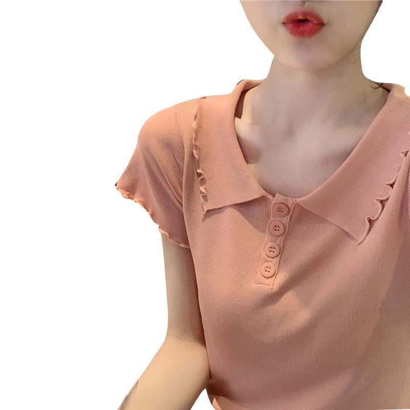 Western style base shirt fashionable all-match summer new slim small fresh short sleeve top knitted T-shirt for women ins