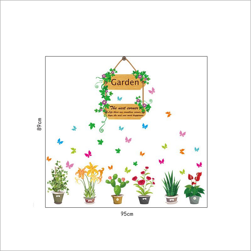 Tranh decal, decal dán tường trang trí phòng khách, cho bé những giỏ hoa xinh xắn TT23