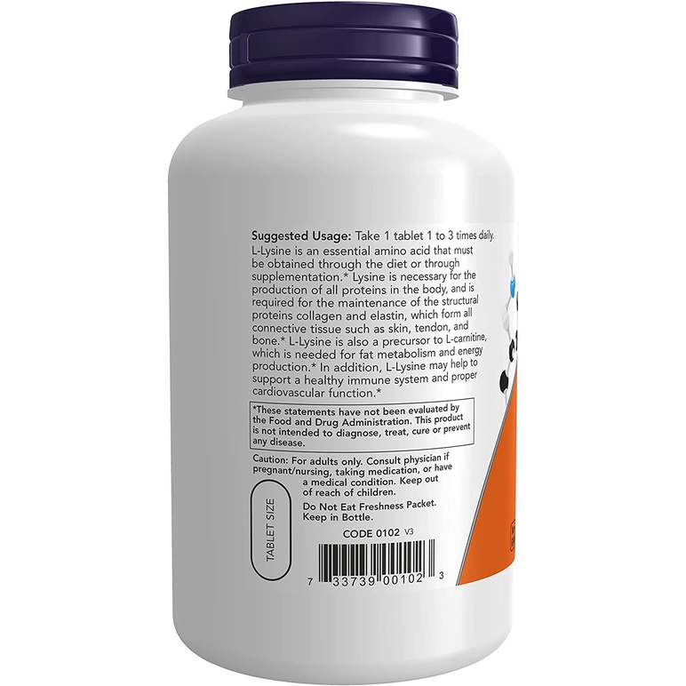 Viên Uống Tăng Sản Sinh Collagen, Ngừa Mụn Rộp L-Lysine 500mg - 1000mg NOW
