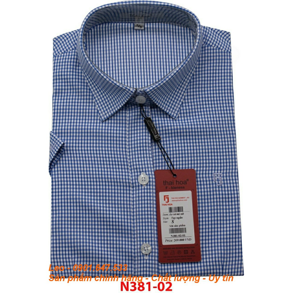Áo sơ mi Thái Hòa màu xanh đậm caro nhỏ 381-01