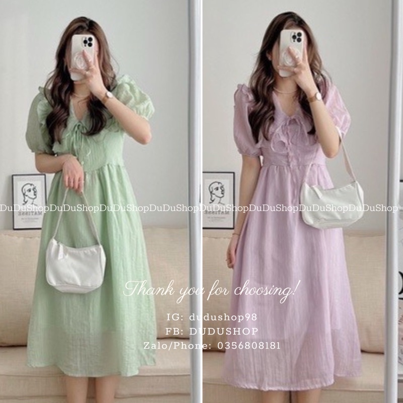 Váy cổ bèo voan tơ tiểu thư màu pastel xinh xắn Hàn Quốc có ảnh thật-dd41