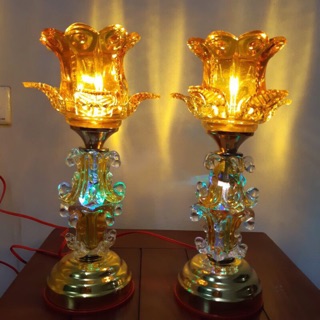 1 Đôi Đèn thờ thủy tinh LED hoa sen (cao 30cm)