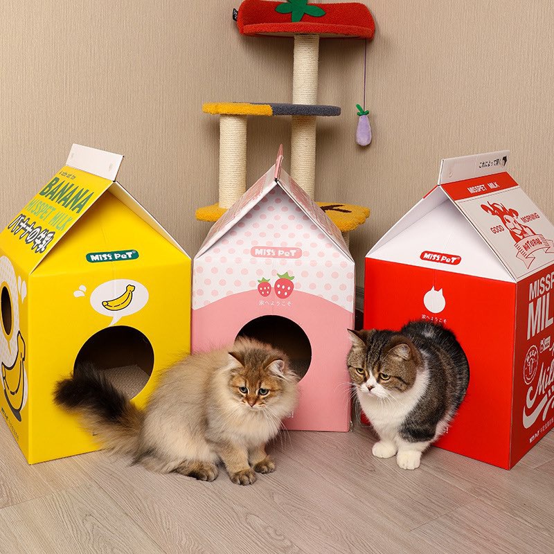 Hộp Box Cào Móng Cho Mèo Dáng Hộp Sữa- Bàn Cào Móng Cho Mèo