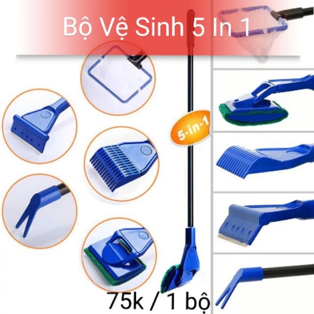 Bộ Vệ Sinh Hồ Cá Đa Năng 5 in 1 Cho Thủy Sinh Và Cá Cảnh - Guppy Xanh