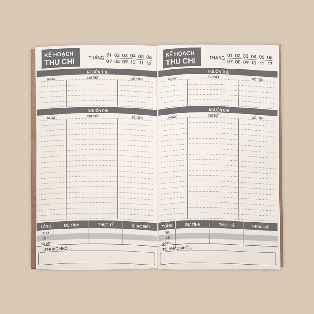 Sổ tay Planner - Sổ tay giữ tiền bìa cứng 21x11 quản lý tài chính cá nhân, thu chi, tiết kiệm