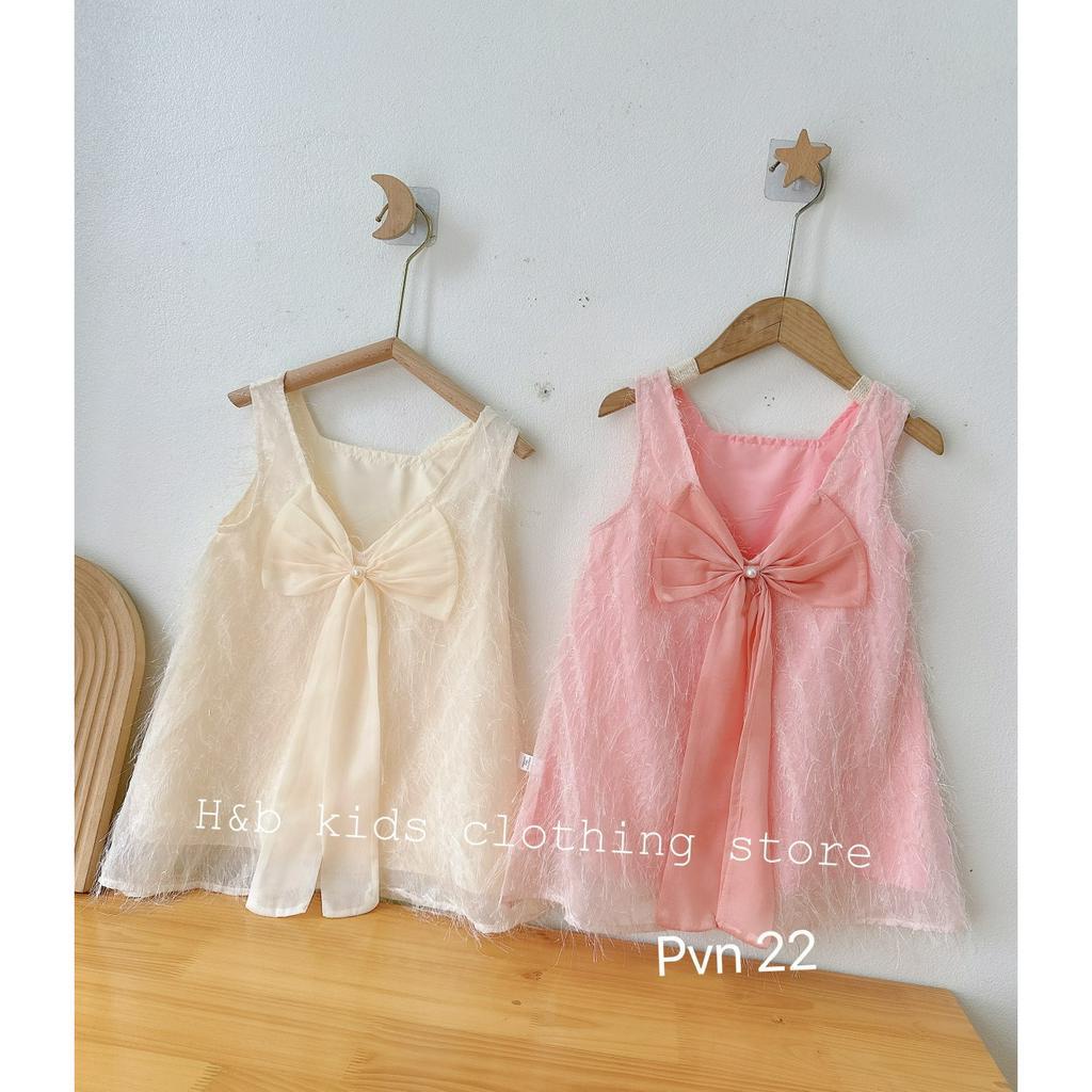 Váy bé gái, váy lông sát nách nơ lưng sang chảnh thích hợp đi dự tiệc cho bé 10-28kg