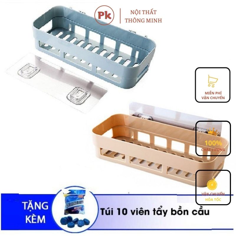 Combo 2 Kệ nhựa dán tường hình chữ nhật + Tặng 10 viên tẩy bồn cầu