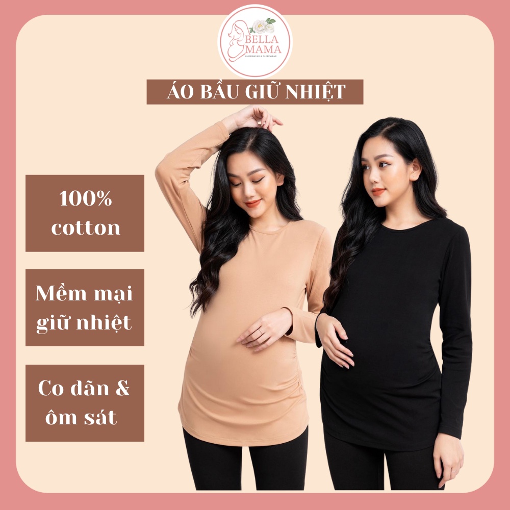 Áo Thun Bầu Dài Tay, Chất Liệu Cotton, Co Dãn Giúp Mẹ Bầu Thoải Mái Và Giữ Ấm Cơ Thể Bella MaMa