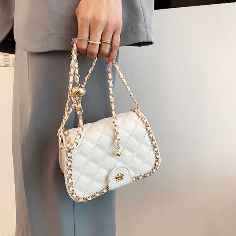 Túi Đeo Vai Dây Xích Phối Hạt Hình Thoi Thời Trang Cho Nữ