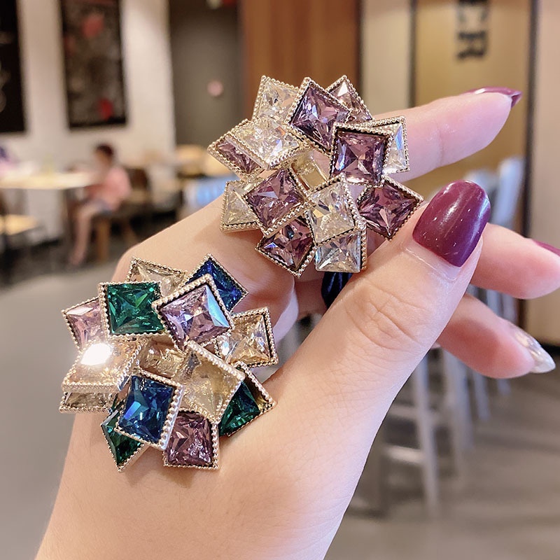 Dây buộc tóc cao su đính đá vuông thời trang Hàn Quốc cao cấp