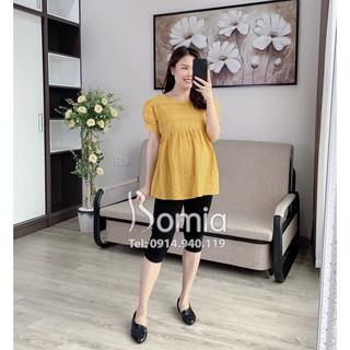 Áo bầu thô hoa nổi tay bồng