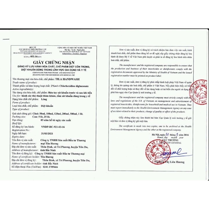 Dung dịch rửa tay phẫu thuật 2% Chlorhexidine TH.A Handwash | BigBuy360 - bigbuy360.vn