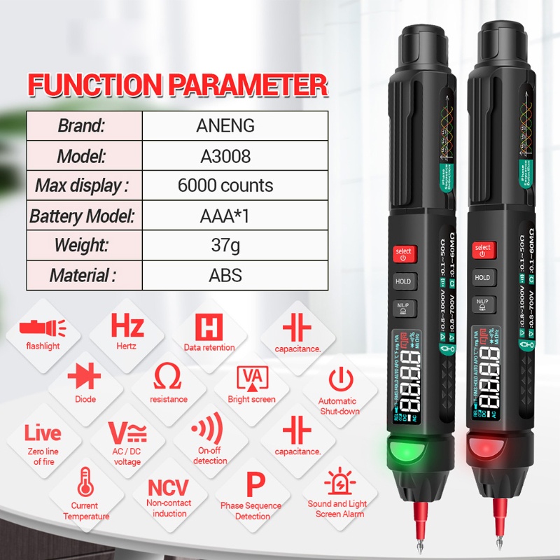 Đồng Hồ Đo Điện Vạn Năng Kỹ Thuật Số Aneng A3008 6000