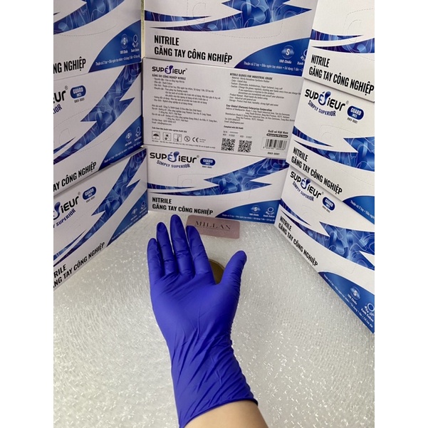 Găng tay Siêu dày dặn Nitrile Superieur 4.5gr Không bột Màu xanh coban cao cấp