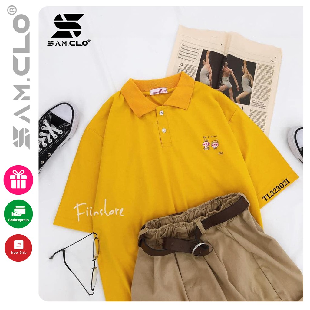 Áo thun POLO nữ tay lỡ có cổ phông form rộng freesize unisex mặc đi học, cặp, nhóm, lớp in chữ TL32302I