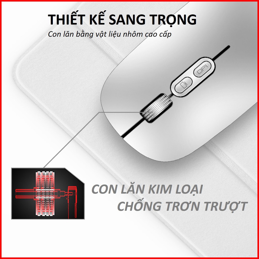 Chuột Không Dây Wireless 2.4G Tự Sạc Có Nút Điều Chỉnh DPI, chuột văn phòng CAO CẤP M103