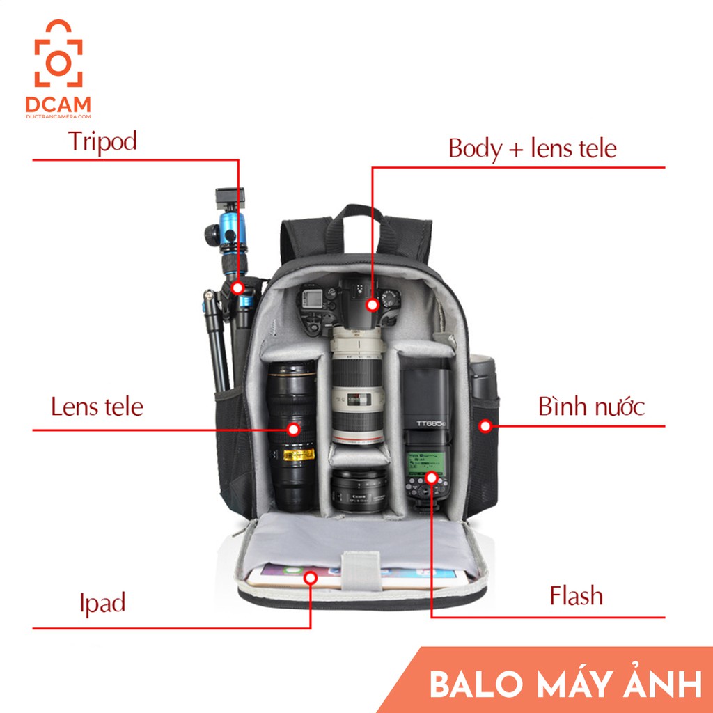 Balo máy ảnh Form cứng Chống nước 100% Caden Full Photo