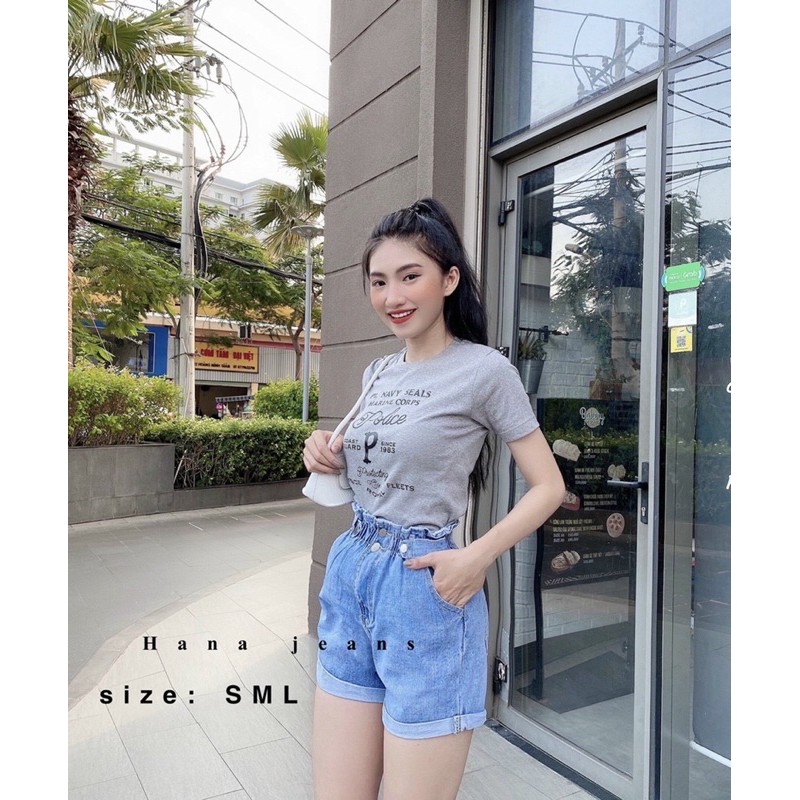 Quần short jean lưng thun ( hình thật 100%)