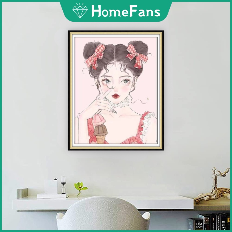 Bộ Tranh Đính Đá 5D Tự Làm 30x40cm / 40x50cm Hình Cô Gái Ngọt Ngào Trang Trí Nhà Cửa