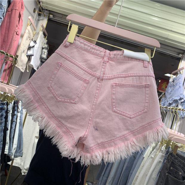 JSC Jiashucheng Quần Short Denim Tua Rua Mỏng Lưng Cao Dáng Chữ A Phong Cách Mới Mùa Hè Cho Nữ