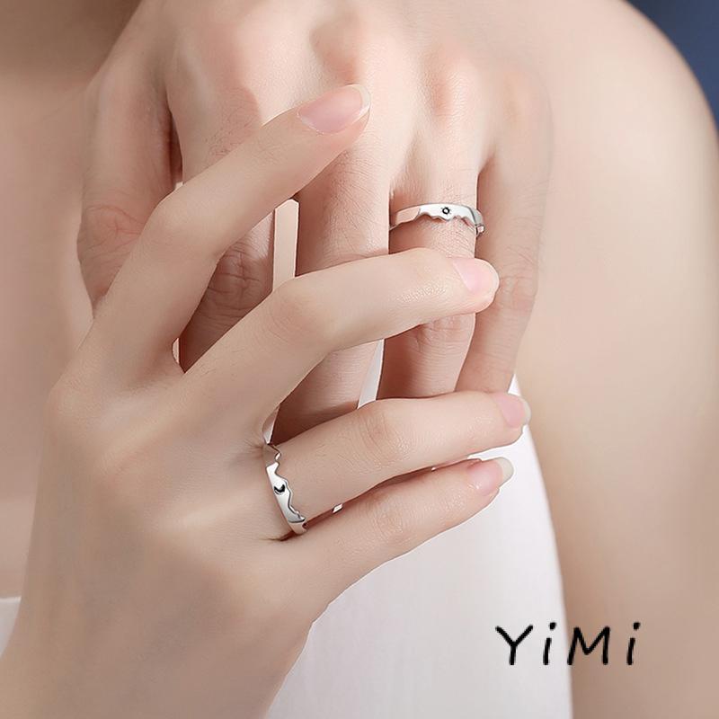 Nhẫn hợp kim đồng họa tiết mặt trời/mặt trăng có thể điều chỉnh thời trang dành cho cặp đôi