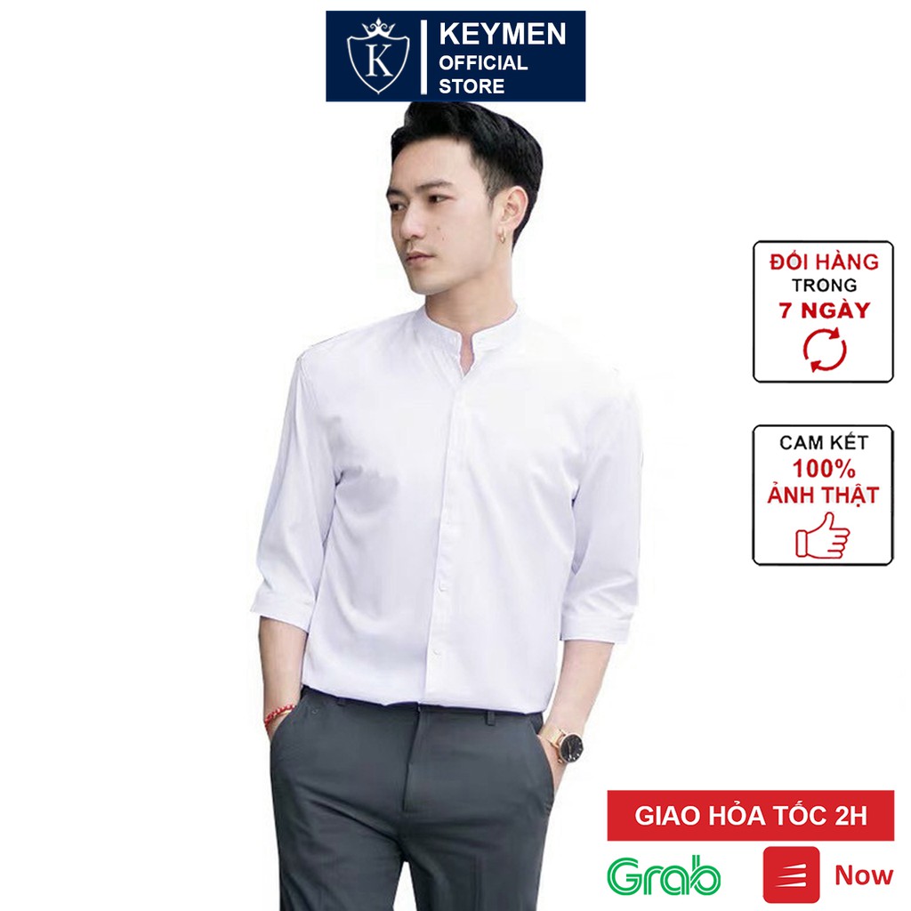 Sơ mi nam form rộng cổ tàu trắng cao cấp Hamino vải lụa dày dặn co giãn 4 chiều mát mẻ B | BigBuy360 - bigbuy360.vn