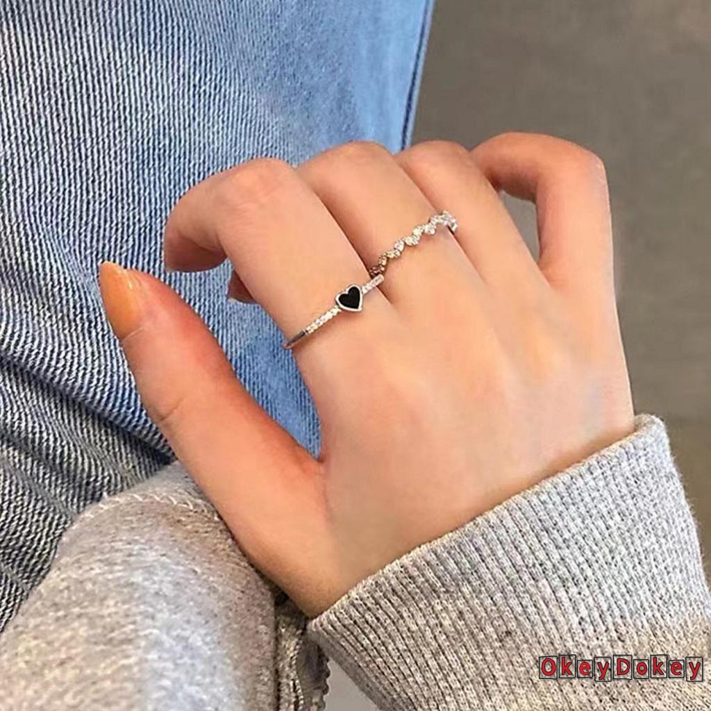 Bộ nhẫn đính đá zircon màu đen thời trang sang trọng cho nữ