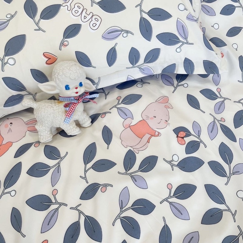 Set Bộ Vỏ Chăn Ga Gối Cotton Poly Thỏ Và Lá, Chất Vải Đanh Mát _shinbedding