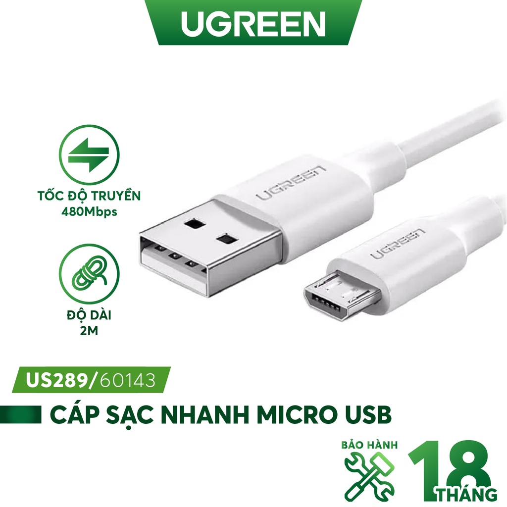 Cáp sạc và truyền dữ liệu Ugreen US289 cổng Micro USB 2.4A