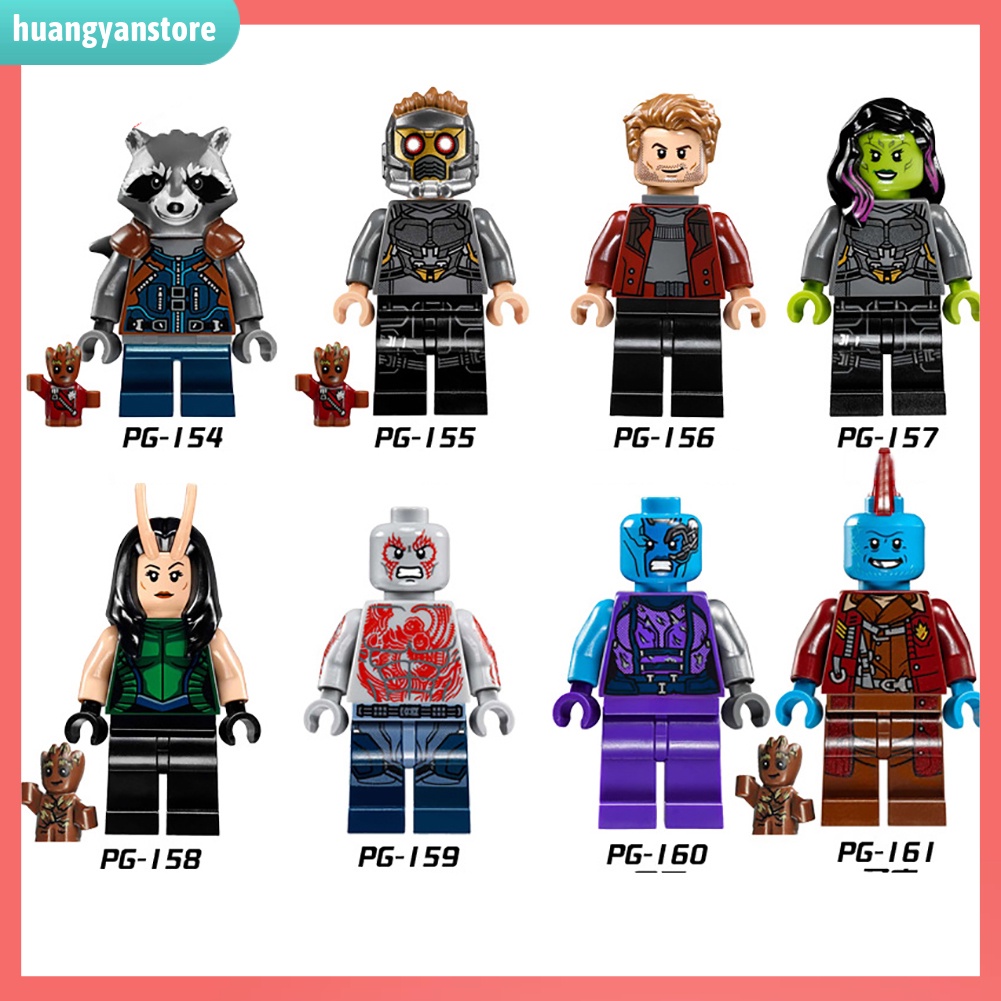 8 Mô hình lego Funko phim Guardians of the Galaxy Starlord Groot kích thước 2 inch độc đáo vui nhộn