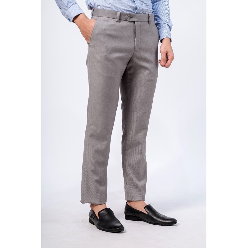 Quần Âu Nam Quần Tây Công Sở Cao Cấp Owen QS23451 Dáng Slim Fit Ống Côn Màu Xám Sáng Chất Vải Polyester Đứng Dáng