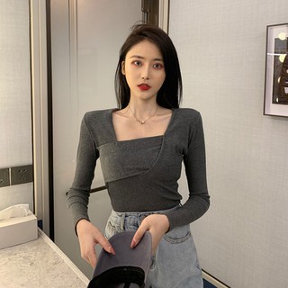 (ORDER) Áo len tăm nữ cổ vuông xếp mảnh vải đan nhau style kiểu Pháp
