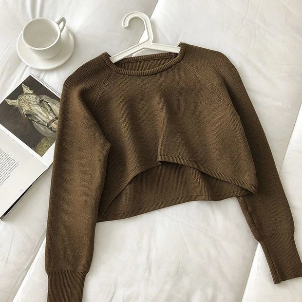 Áo Sweater Dệt Kim Tay Dài Cổ Tròn Cho Nữ