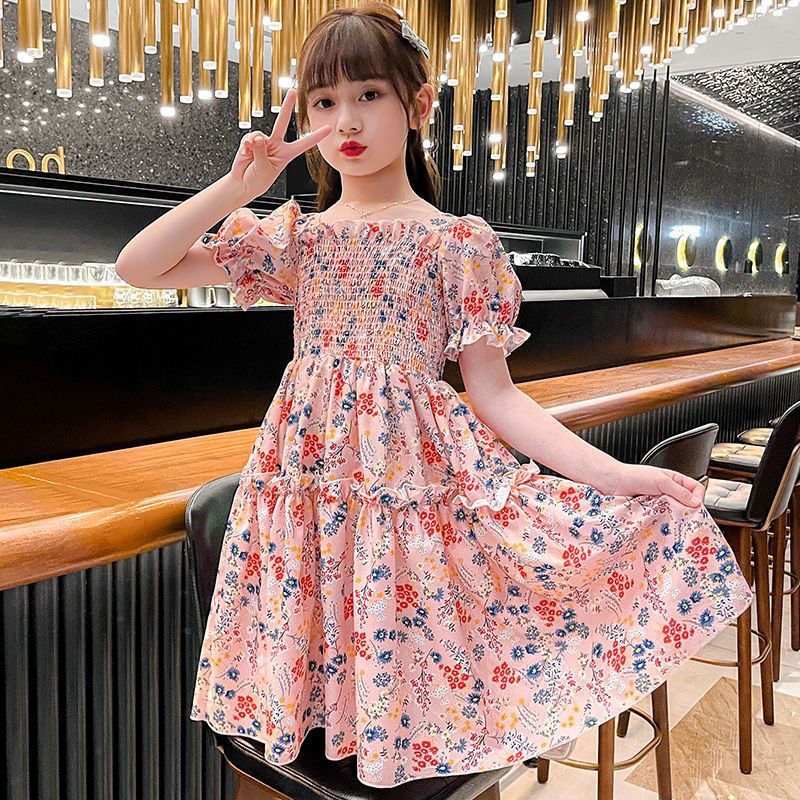 Angugu Girl Dress Floral Dress 3 To 4 To 5 To 6 To 7 To 8 To 9 To 10 To 11 Years Old Dress for Teens Girls Short Sleeve Dress Princess Dress 2022 New