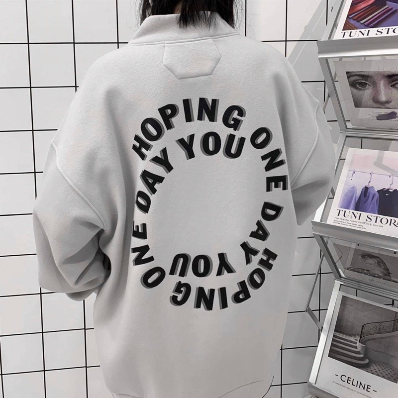Áo Khoác Bomber HOPING Màu Xám Form Rộng Unisex Ulzzang