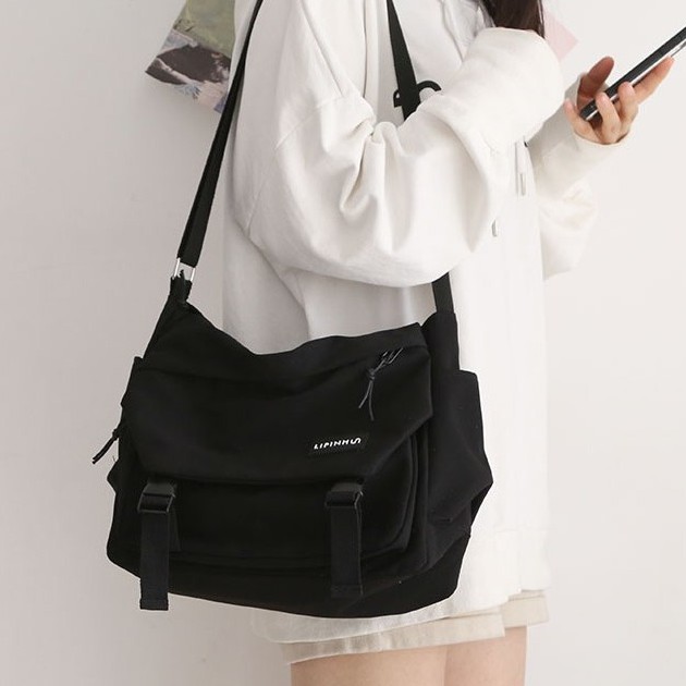 Túi đeo chéo đi học LIPIN vải thun mềm chống nước 2 lớp cực tốt