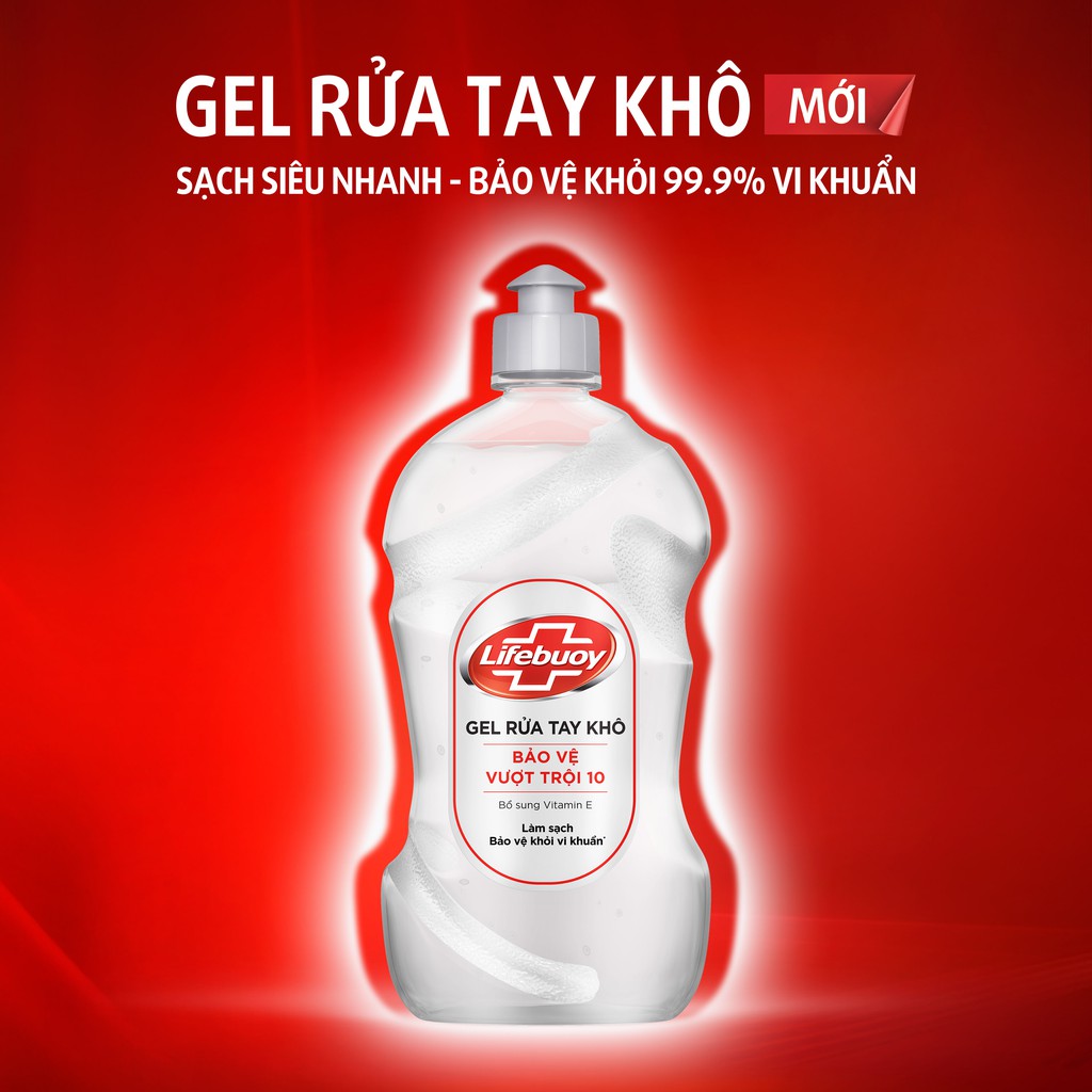 Gel rửa tay khô sạch siêu nhanh Lifebuoy Bảo Vệ Vượt Trội 10 (Chai nắp bạc 500ml) | BigBuy360 - bigbuy360.vn