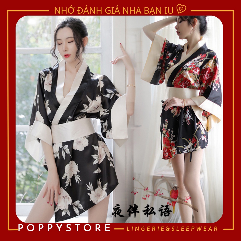 Áo choàng ngủ KIMONO kèm lọt khe ⚡𝐒𝐄𝐗𝐘 + CHE TÊN SẢN PHẨM⚡ Áo ngủ lụa mềm - mát - sang chảnh. Phong cách Nhật Bản