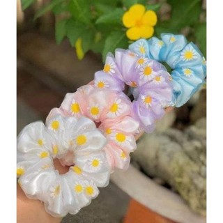 Dây cột tóc vải scrunchies cúc lưới 2 Lớp