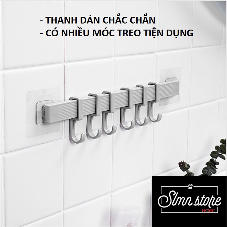 Thanh móc treo dán tường, tủ quần áo, giày dép gồm 6 móc chịu lực móc 2kg/móc. SD1_MTSC-Thanh