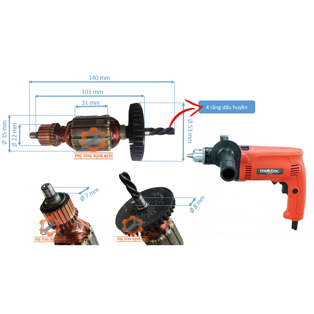 Rotor/ruột máy khoan MT811 tặng kèm chổi than cao cấp