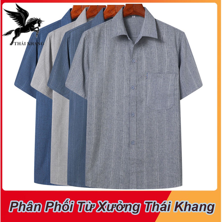 Áo sơ mi đũi nam tay ngắn trung niên SIÊU MÁT vải đặt từ nước ngoài loại áo sơ mi nam cho người lớn tuổi