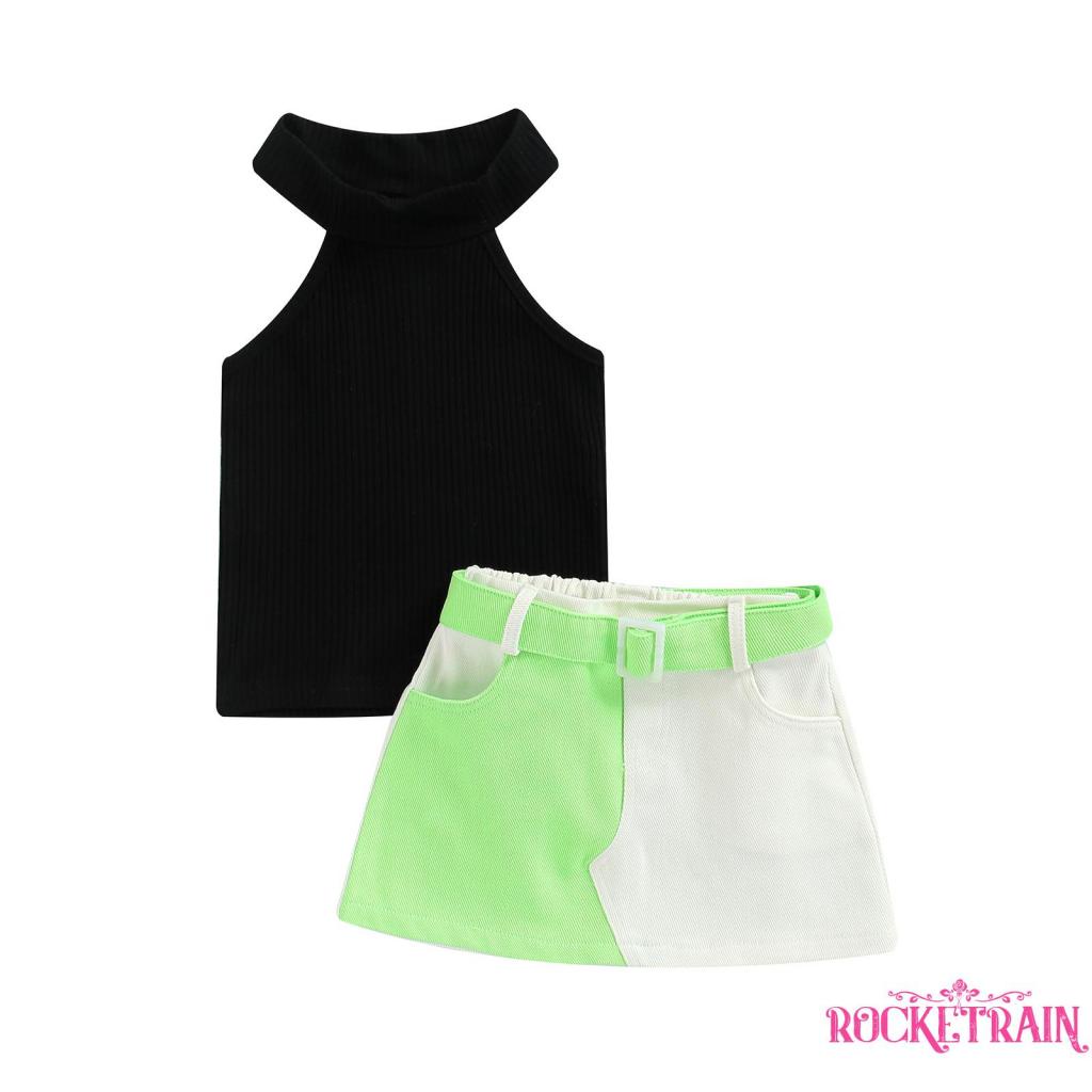 ✦Wb♡Set Áo Dệt Kim Không Tay Màu Trơn Phối Chân Váy Ngắn Kèm Thắt Lưng Sành Điệu Cho Nữ