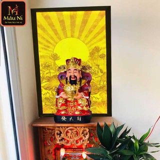 TRANH TRÚC CHỈ in MÂU NI 198, kt 81x107cm, Sen hội tụ tỏa dọc (thích hợp cho bàn thờ rộng 89cm, 107cm, 127cm)