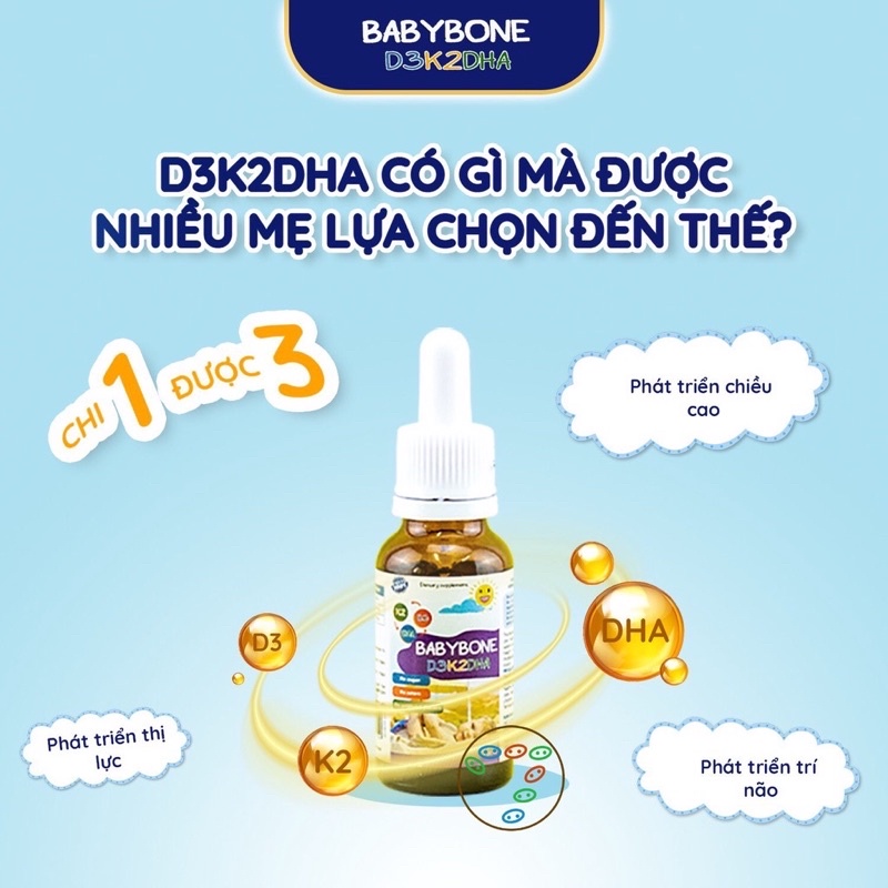 Babybone D3K2DHA - hỗ trợ hấp thu canxi, DHA tối đa - trẻ cao lớn, thông minh hơn (lọ 20ml) - Bonmon store