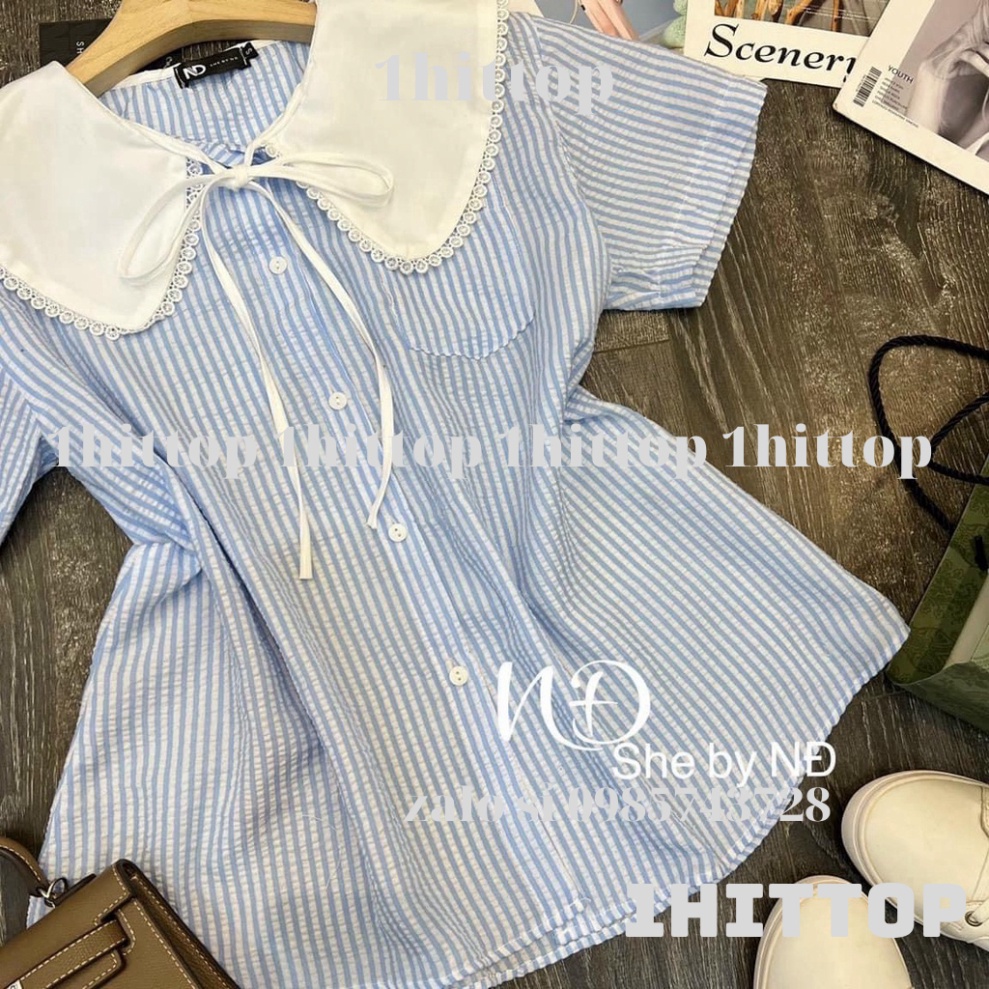 áo sơ mi kẻ cổ bèo tiểu thư 2 màu ngắn tay kaca 1hittop | BigBuy360 - bigbuy360.vn