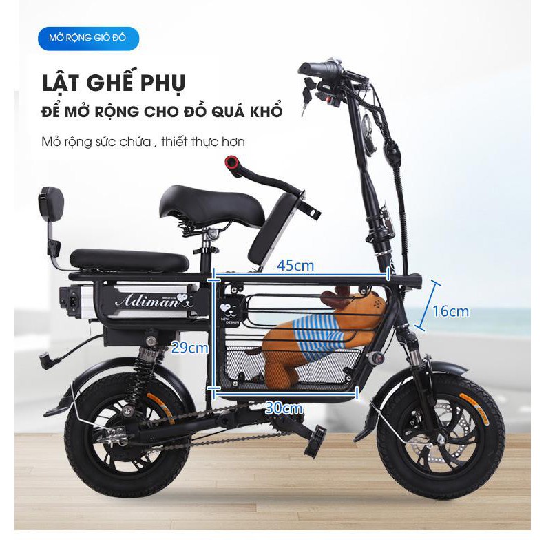Xe Đạp Điện Gấp Gọn ADIMAN Chính Hãng, Xe Điện Chạy Bằng Pin Lithium 48V-12A